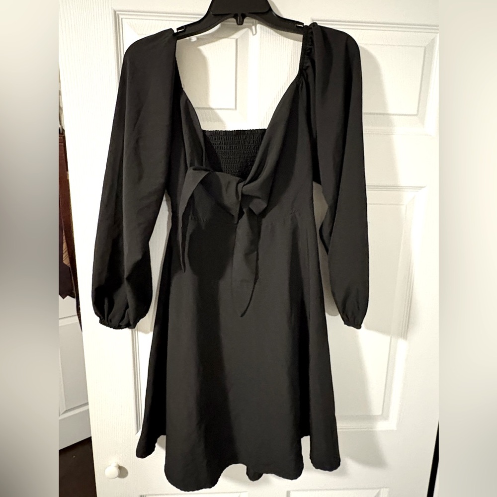 Black cocktail dress wedding guest A-line casual